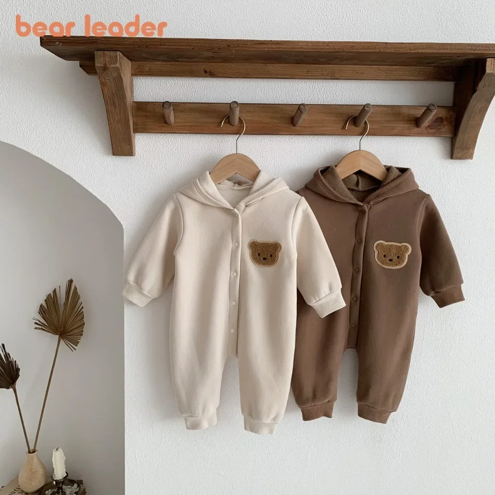 

Осенняя милая одежда Bear Leader для маленьких мальчиков и девочек, зимний детский комбинезон с длинными рукавами и медвежонком, однотонная толстовка