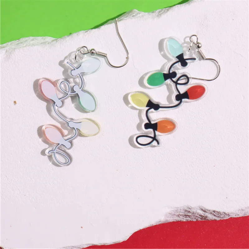 Laser Cut Acrylic Christmas Lights Drop Earrings for Women Colorful Tangled Christmas Light Earrings Wholesale X-Mas Party Favor