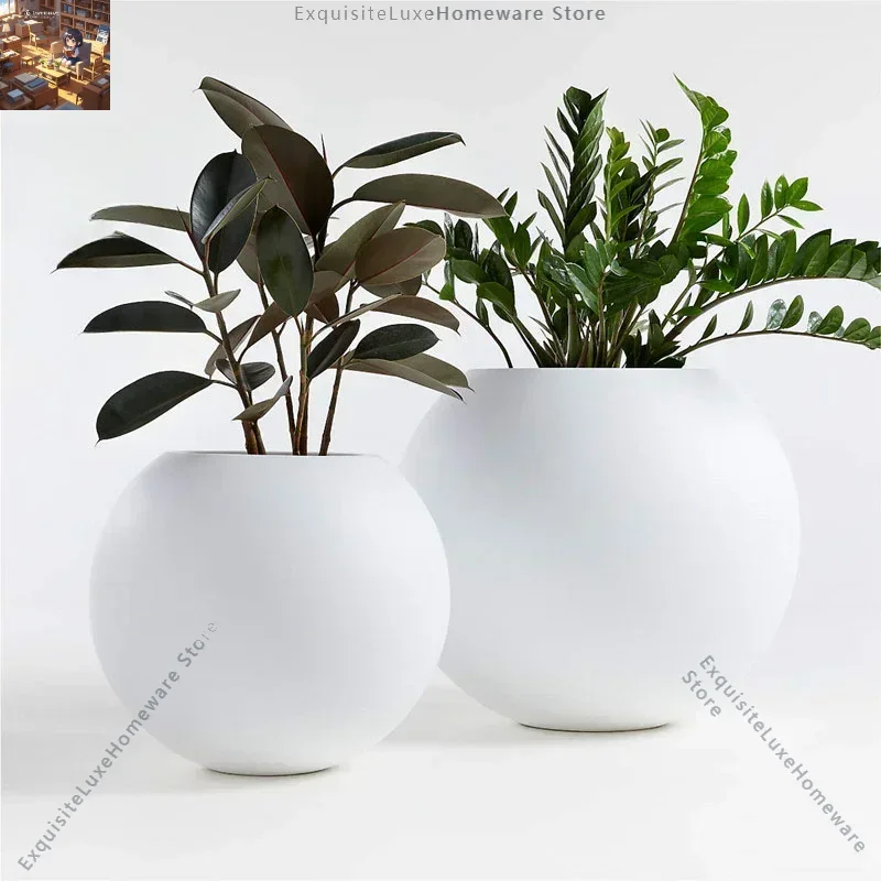 

Large Round White Planter Pot Outdoor&Indoor Fiberglass Resin Flower Pot For Hotel And Villa Decoration