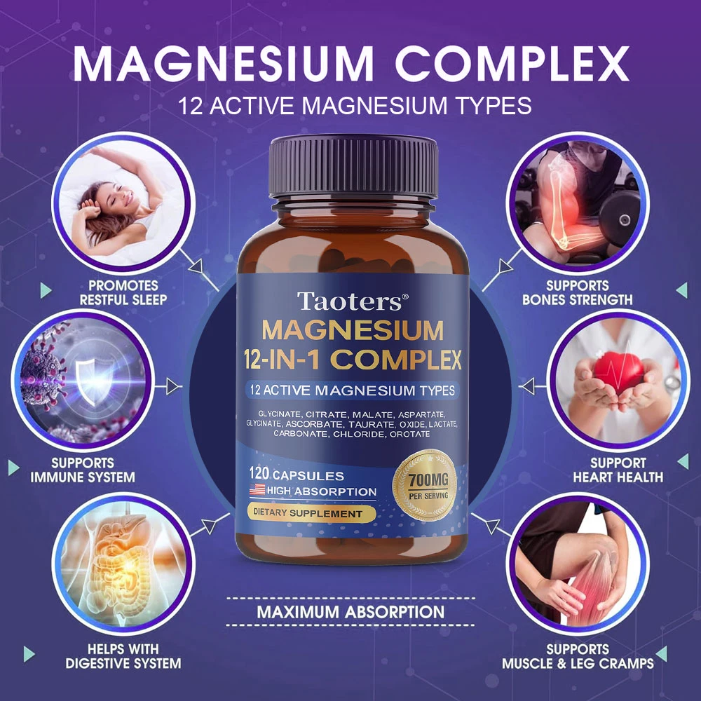 Magnesium Complex 700mg 12 in 1 with Glycinate Citrate Malate Oxide Taurate Aspartate Magnesium Relaxation,Muscle,Heart Support