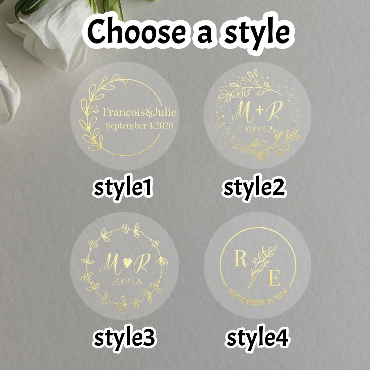 Personalisierte Hochzeits-Namens- und Datumsaufkleber, Maßgefertigte Umschlag-Siegelaufkleber, Anpassbare Romantische Hochzeitsetiketten, Jubiläumsgeschenk – Detail 2