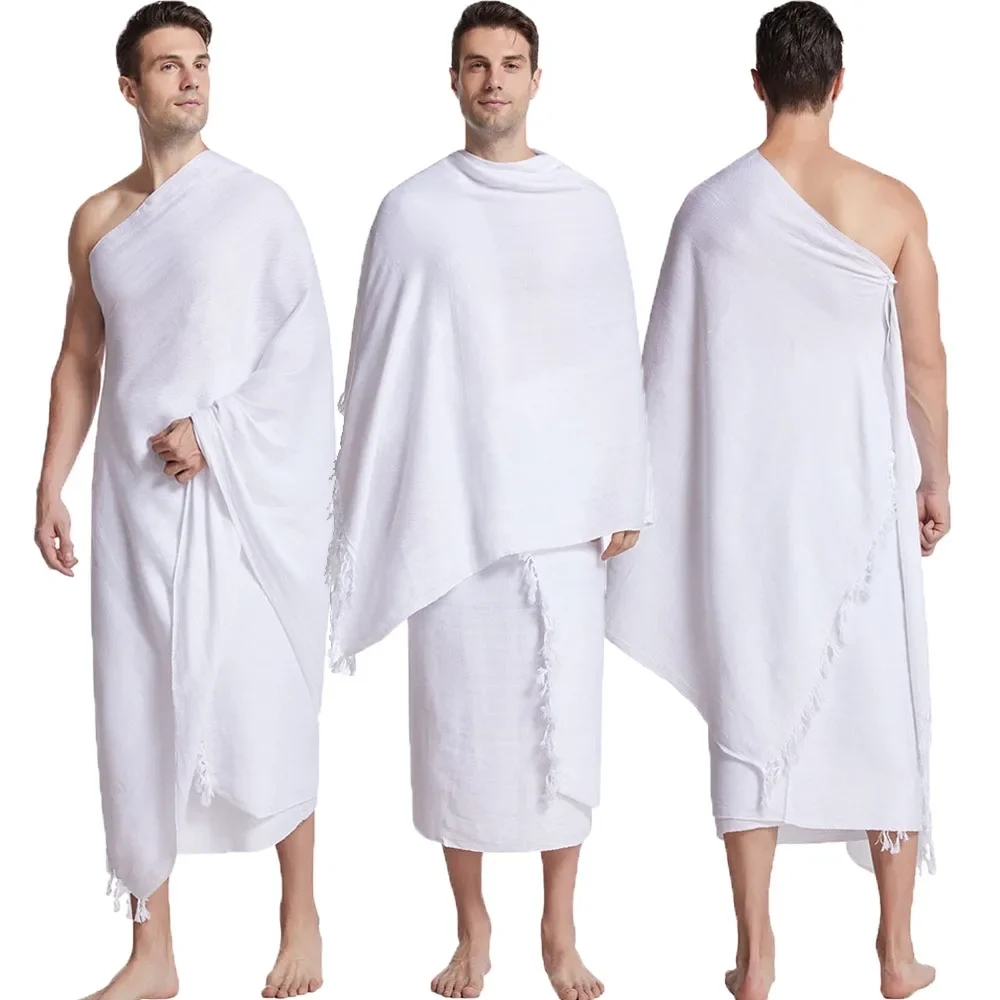 2Pcs Muslim Men Hajj Ihram Towel Arab Prayer Shawl Islamic Hijab Pilgrimage Namaz Umrah Hydrophilic Mecca Turkish Worship Hijabs