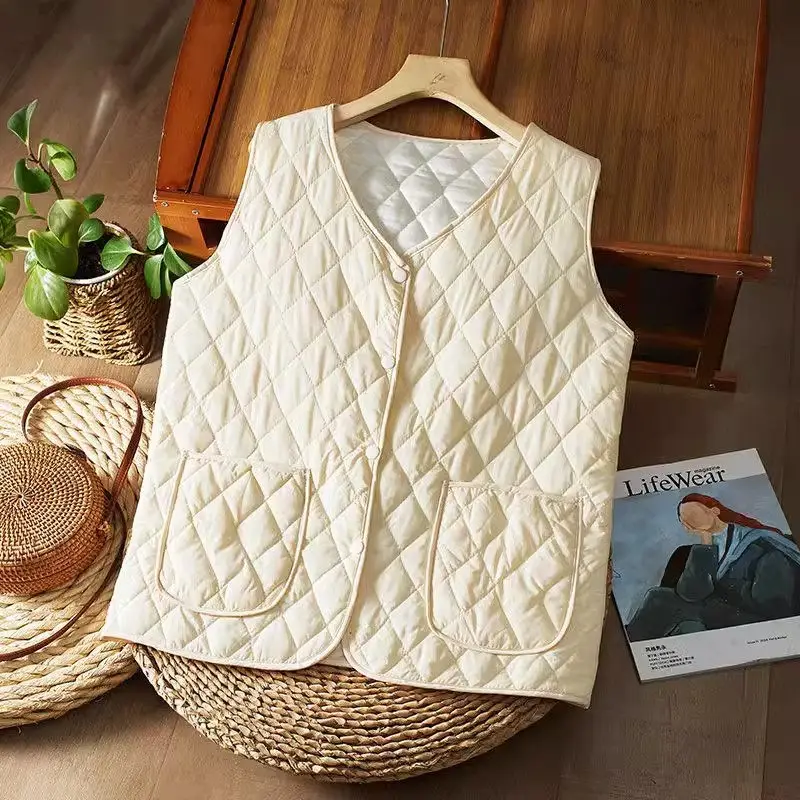 Loose Fitting Lazy Style Vest Jacket Woman Spring And Autumn Sleeveless Short Quilted Tops G072