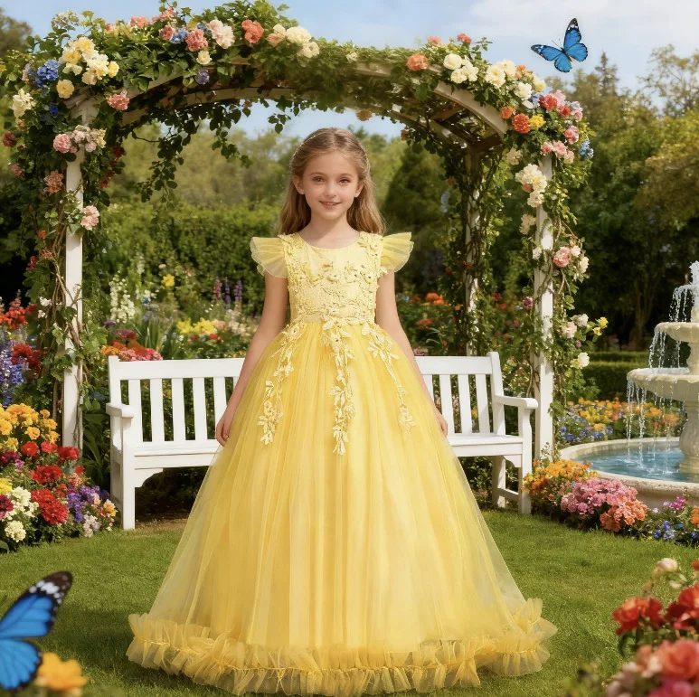 

Новогоднее платье для девочек, платье принцессы с цветочным узором, платье для дня рождения, свадебное пышное платье, платье для выпускного вечера для подростков