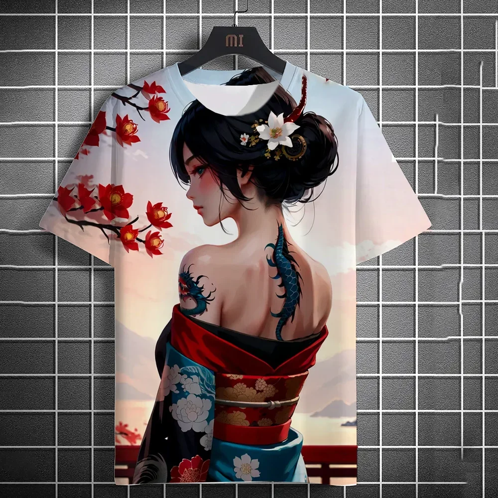 3D Men's T-shirt Printed Anime Goddess Back Tattoo Print T-shirt Casual Loose Short Sleeved T-shirt Men's Home y2k Clothing tops