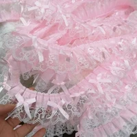 1 Yard Pink Bow Embroidery Lace Fabric Trim DIY Clothing Decoration Accessory 5CM Wide 4