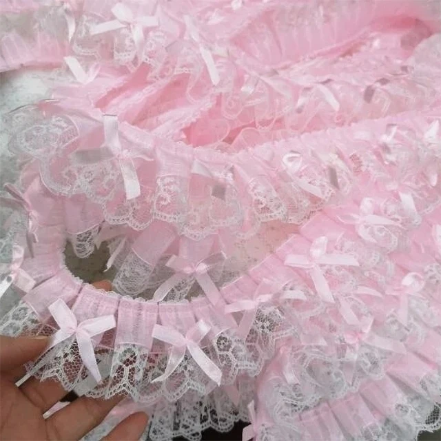 1 Yard Pink Bow Embroidery Lace Fabric Trim DIY Clothing Decoration Accessory 5CM Wide 4