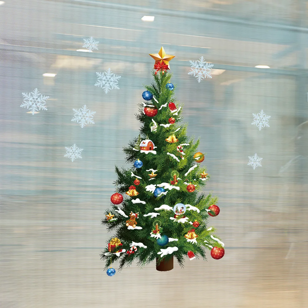 New Year Christmas Tree Wall Stickers Glass Window Home Decor Art Decals Creative 3D Living room Festival Decorations Wallpaper