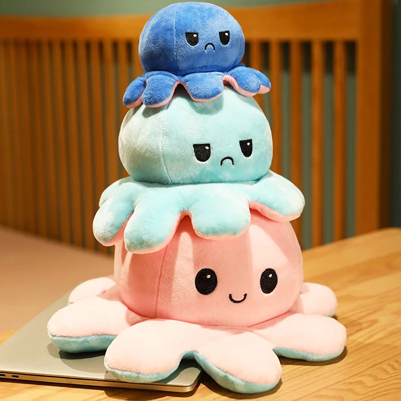 New Flipped Octopus Doll Emotion Double Sided Flipped Mood Change Face Small Octopus Doll Angry Plush Toy Cute Cloth Doll 20cm