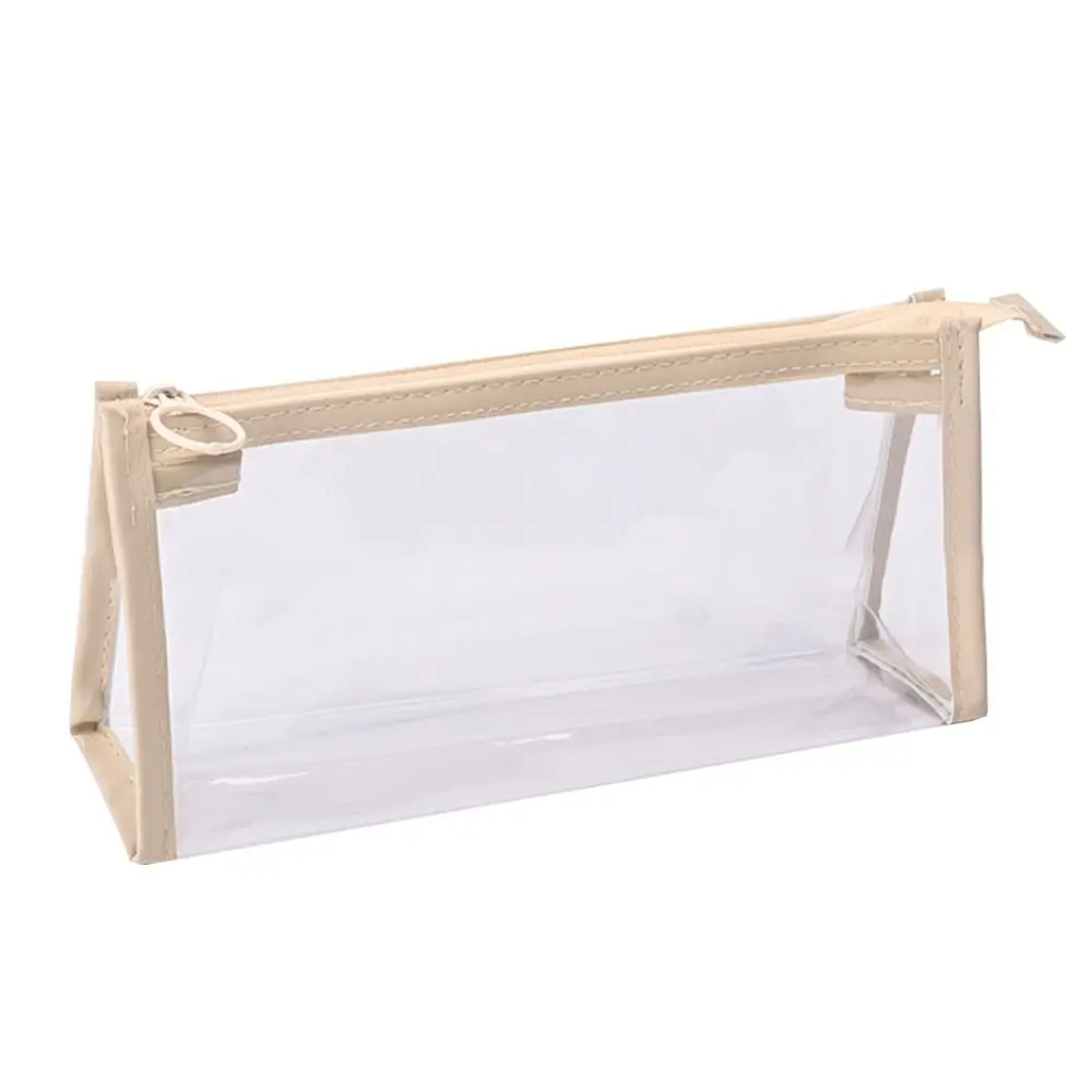Office School Supplies Transparent Triangular Pencil Case With Zipper Large Capacity Storage Bag PVC Cosmetic Bag Kids