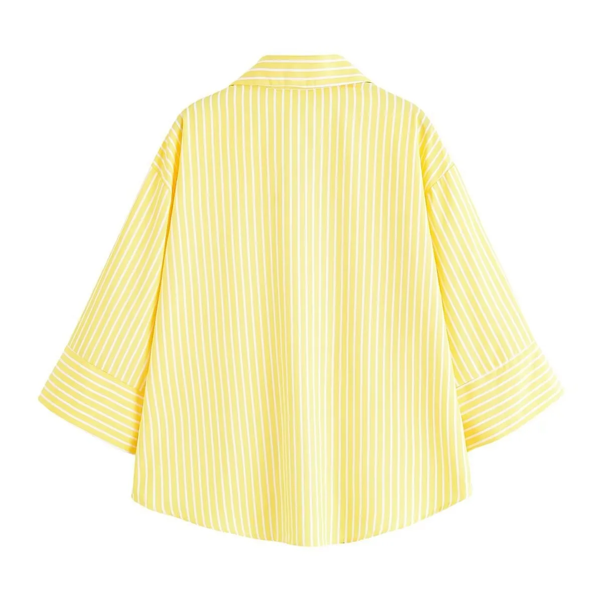 Withered Fashionable And Versatile Loose Casual Patch Pocket Wide Sleeved Striped Shirt Blouses Women's Clothes Shirts Tops