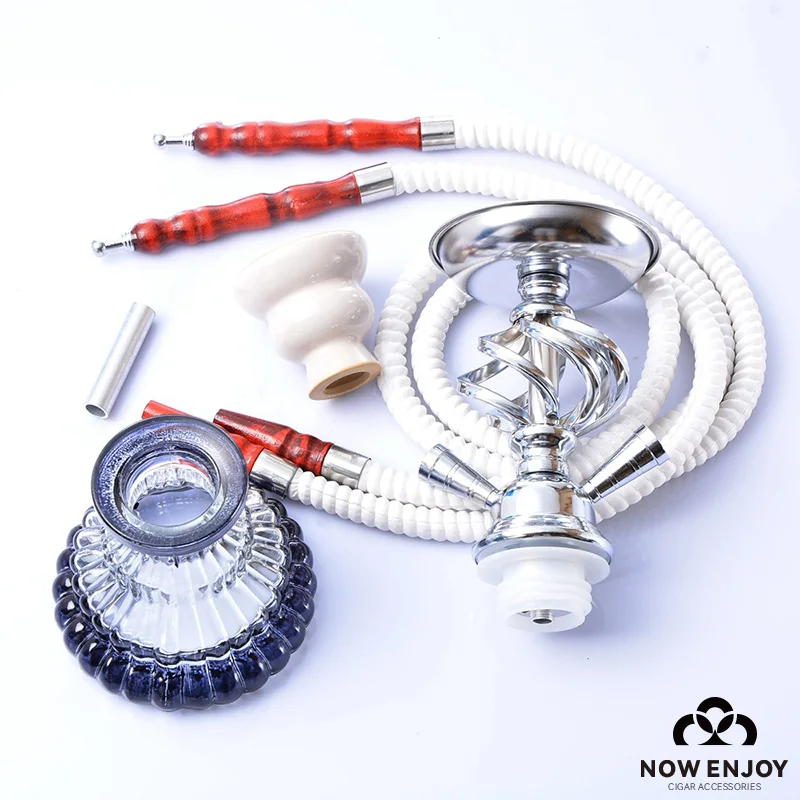 NOW ENJOY Glass Shisha set with 2 Hose Ceramics Bowl Portable Shisha  Hookah set Small Double Hose Shisha Glass Jar Replacement