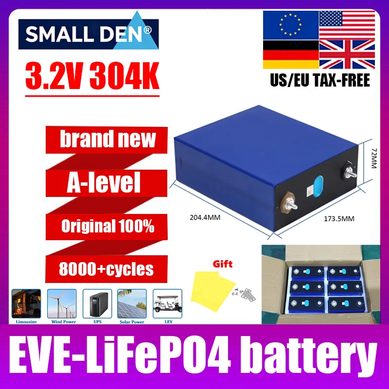 

EVE 3.2V 304K 304Ah Lifepo4 3.2V rechargeable battery 12V 24V 48V solar energy storageHome Energy DIY battery pack-tax-free
