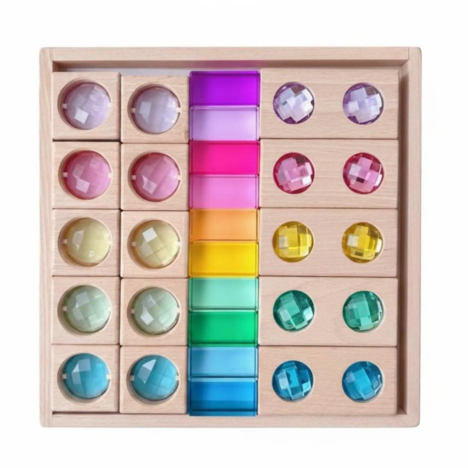 Kids Wooden Stacking Blocks Set Translucent Crystal Shape Sorter Toy for Children Educational Sensory Board Game