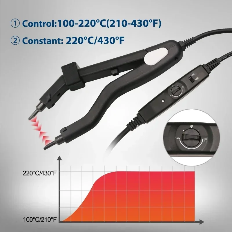 Adjustable Temperature 220℃ Smart Mini Heating Tip Hair Extension Iron, Fusion Hair Extension Iron Keratin Bonding Tools