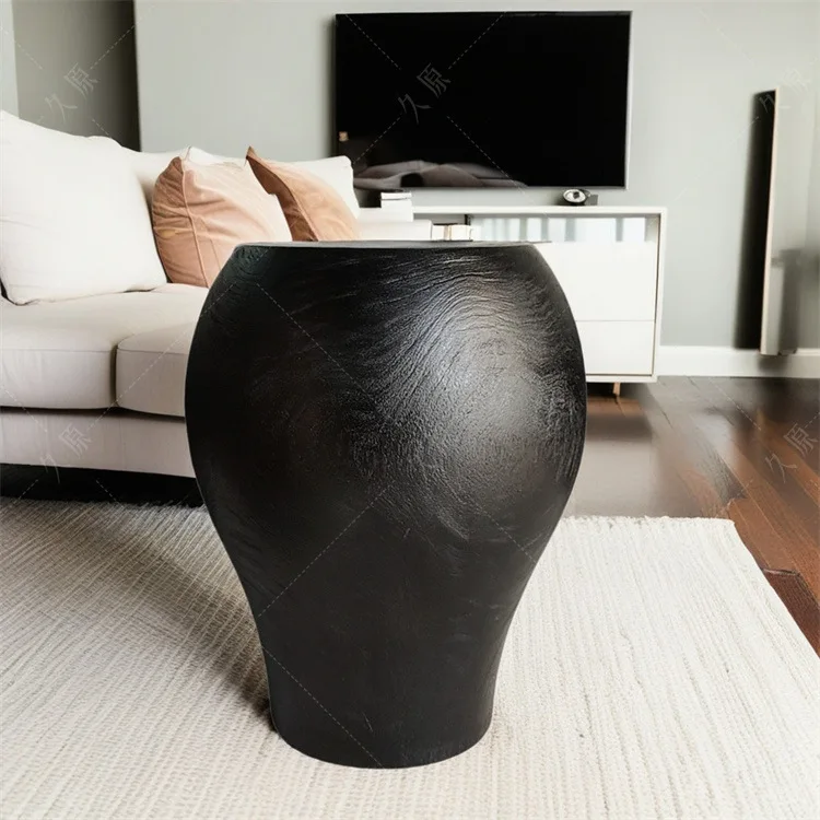 Solid wood pier edge few carbon black wooden pier coffee table stump hardwood wabi sanfeng bedside table base clothing store hom