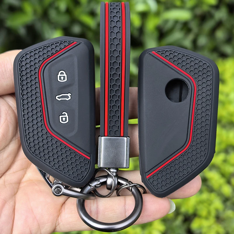 3-Tasten-Autoschlüsselhülle für VW Volkswagen Golf 8 Mk8 MK4 2020 2021 GTI GTD R ID3 ID4 MK4 Skoda Cupra Formentor Tarraco