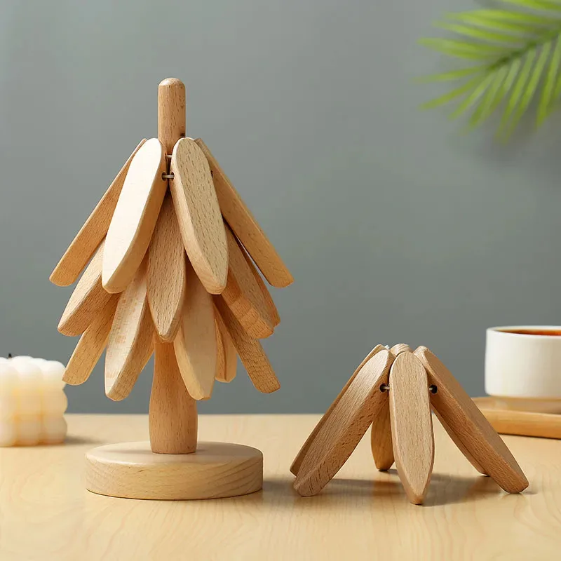 Christmas Tree Insulation Mat Solid Wood Dining Table Coaster Anti Scalding Mat Pot Mat Creative Personalized Home Decoration