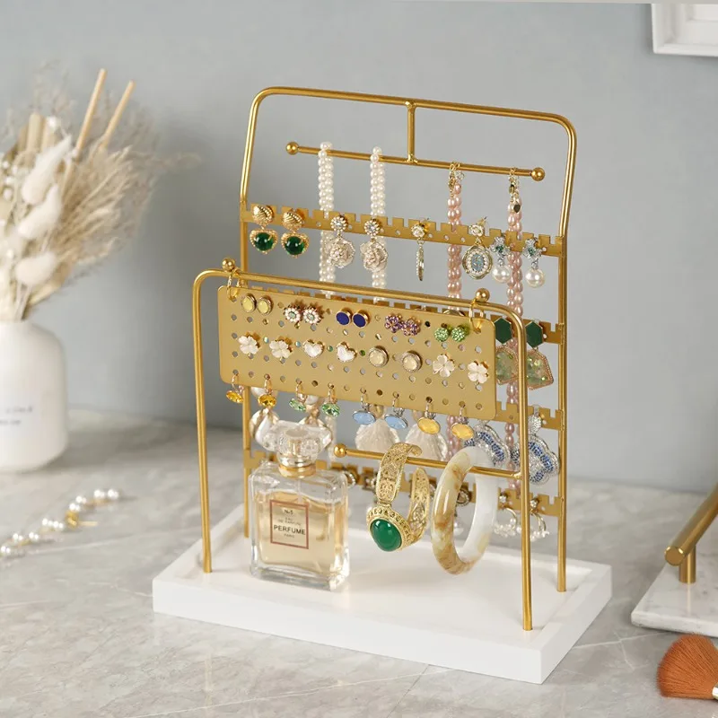 

Metal Earrings Jewelry Display Rack Luxury Necklace Bracelet Holders Hang Ring Jewelry Storage Stand Earring Stud Showcase Props
