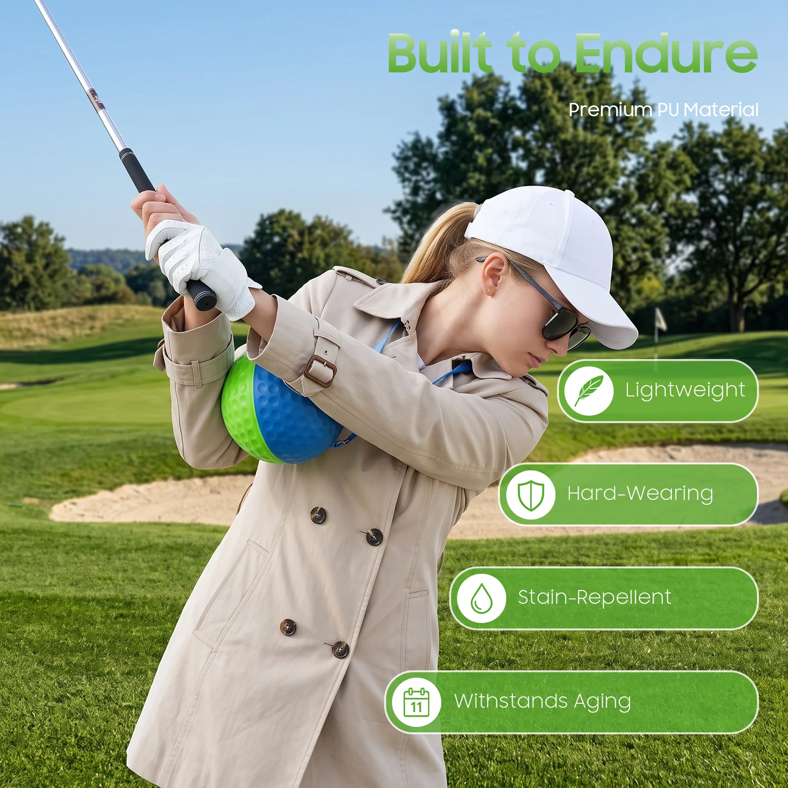 Two-Tone Golf Swing Training Ball, Wrist Stability Forearm Alignment Rhythm Posture Corrector With Adjustable Strap, M/L Size Golf Practice Ball For Beginner Golfer Indoor Outdoor Putting Practice