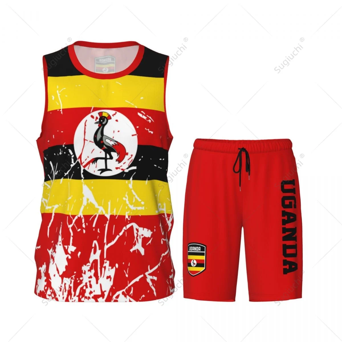 Team-up Uganda Flag Grain Men Basketball Jersey Set Shirt & Pants Sleeveless Custom Name Nunber Exclusive