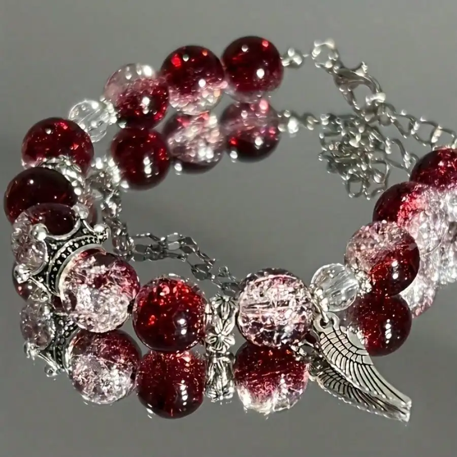 

CHALIWANGA Dark Red Crown Charm Bracelet | Unique Whitening Design, Perfect Valentine's Day