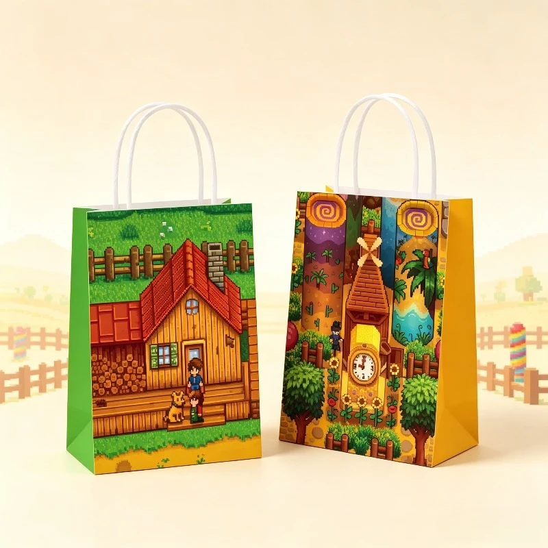 12pcs Popular Game Stardew Valley Pixel Farm Game Party Gift Bags Birthday Paper Treat Bags Candy Present Handbag