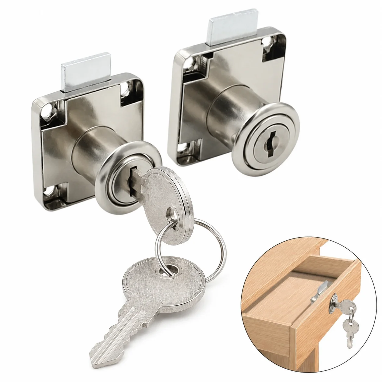 Zinc Alloy Drawer Lock Burglarproof Home Office Security Desk Wardrobe Cabinet Locker with 2 Keys