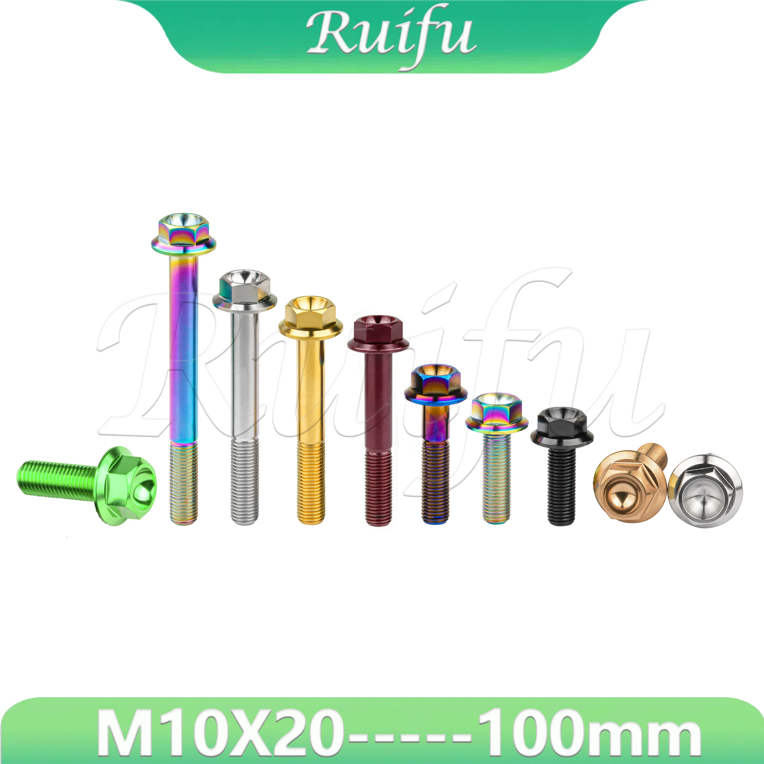 

Ruifu Titanium Bolt M10x20 25 30 35 40 45 50 55 60 65 70 75 80 100mm Pitch1.25mm Hex Head Flange Bolt Fastener Screws