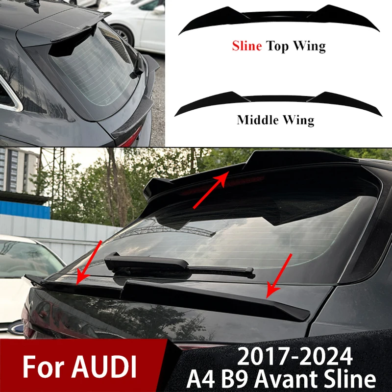 

For Audi A4 B9 Avant Sline 2017-2024 Car Rear Trunk Roof Middle /Top Wing Tail Splitter Spoiler Duckbill Lip Trim Body Kit