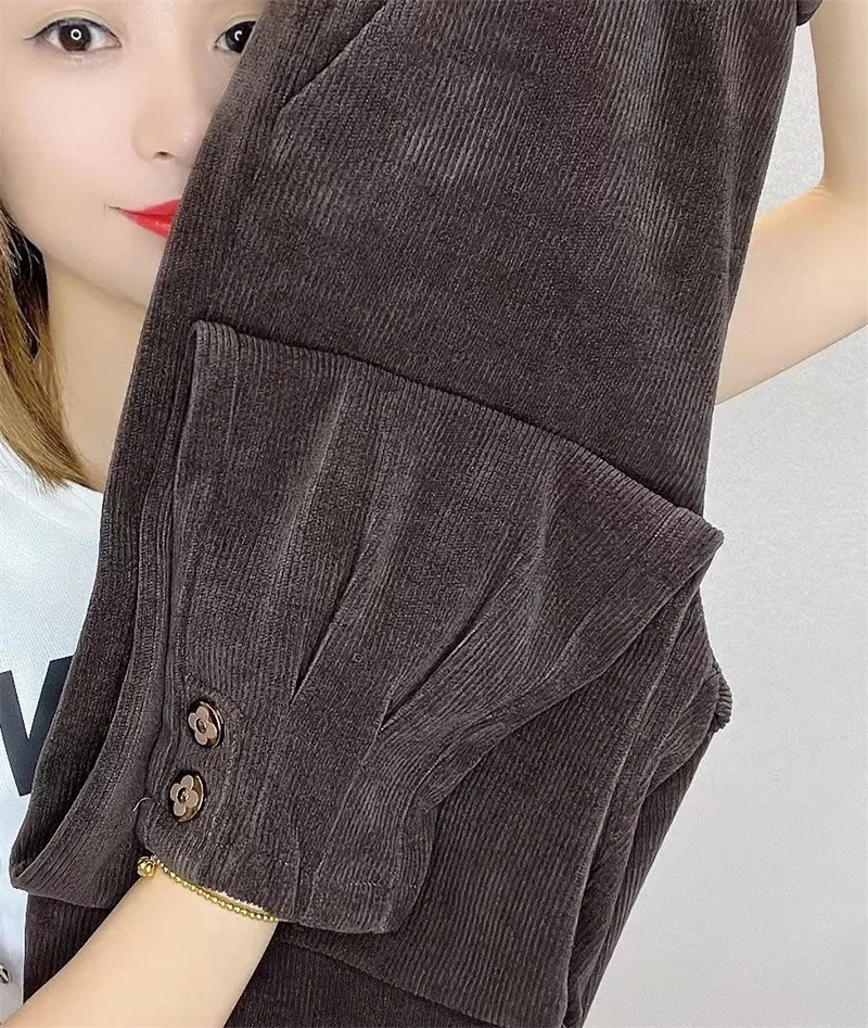 Pantalon Droit Femme Velours Côtelé Grande Taille Chic Fashion