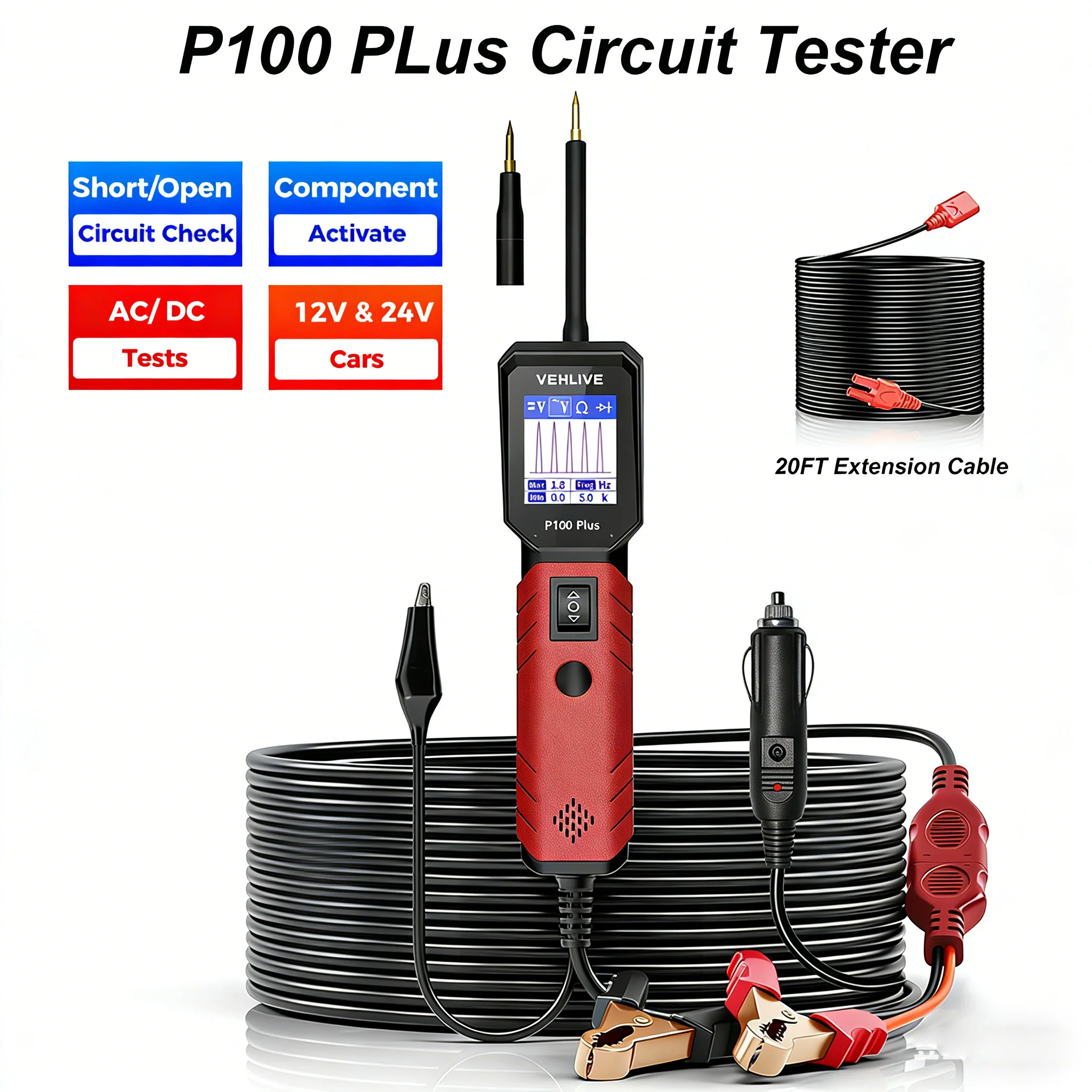 

P100 Plus Car Power Probe Kit 12V 24V Auto Electrical Short Circuit Continuity Tester Probe with Power Injection For MOT Test