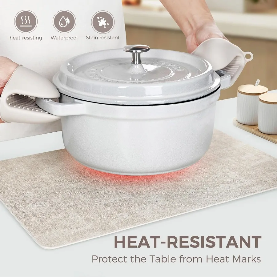 Zestaw 6 podkładek na stół z winylu, imitacja skóry, wodoodporne i odporne na ciepło, zmywalne, antypoślizgowe podkładki na stół z podkładkami pod napoje, łatwe do czyszczenia.