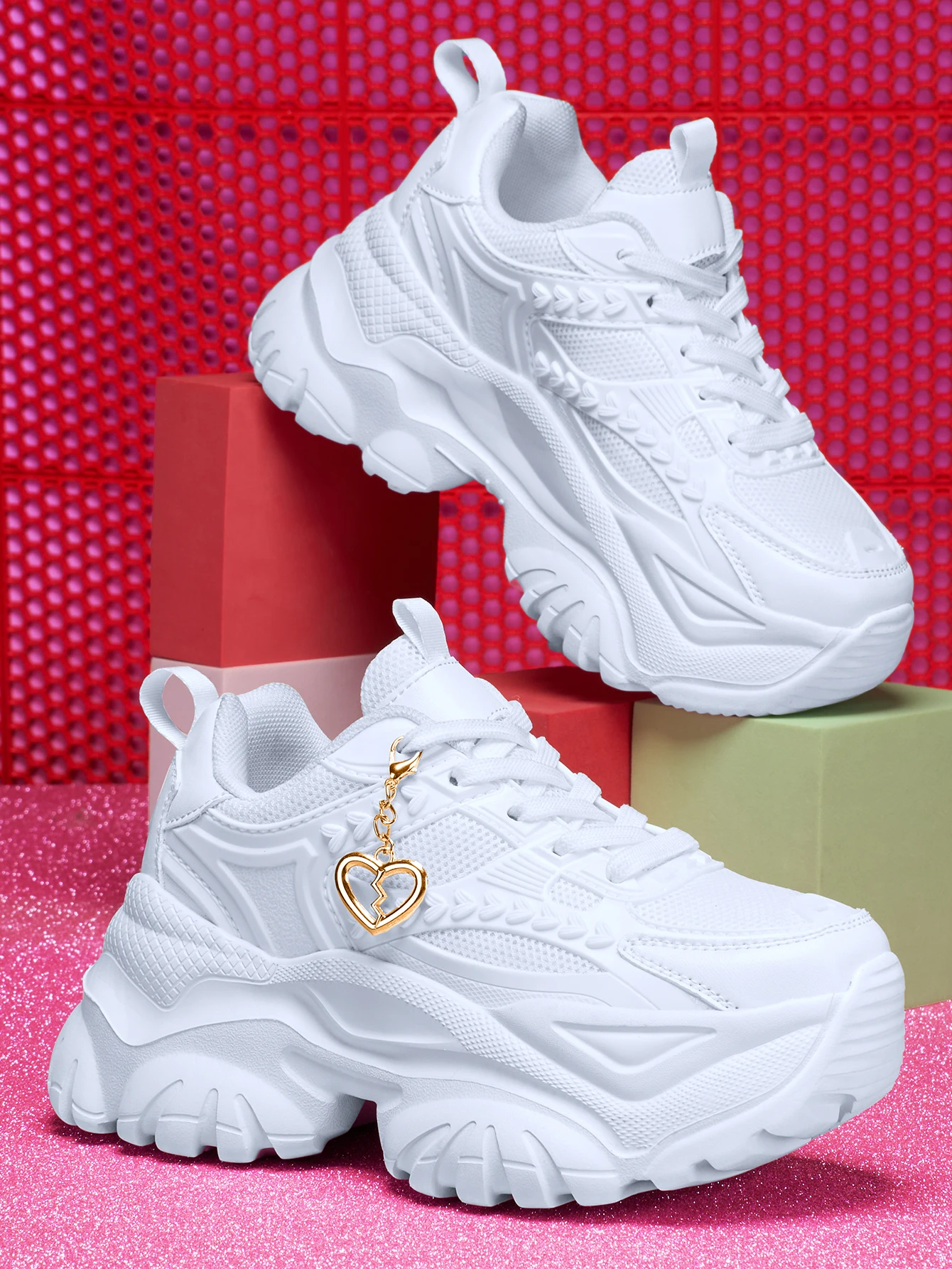 Damen-Sneaker mit 7 cm Erhöhung der Höhe, Outdoor-Mode, Freizeitschuhe mit 3D-DIY-Abnehmbarer Metallgold-Herz-Dekorationskette, Damen-Sneaker mit EVA-Dicksohle, hoher Plattform, blauen hohen Absätzen, leichter weicher Sohle, stoßdämpfend, rutschfeste Laufschuhe, runde Zehenpartie, einfache Schnürung, Edelsteinblau, große Größen für Studenten, Teenager, Campus, Alltag, Dating, Fitness, Arbeit, Büroschuhe, trendige vielseitige Keilabsatz-Sneaker für Damen. – Detail 19