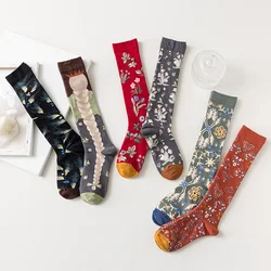 Cotton Retro Style Oil Painting Abstract Leg Medias Long Socks Women Over KneeThigh High Stockings Ladies Girls Warm Knee Socks