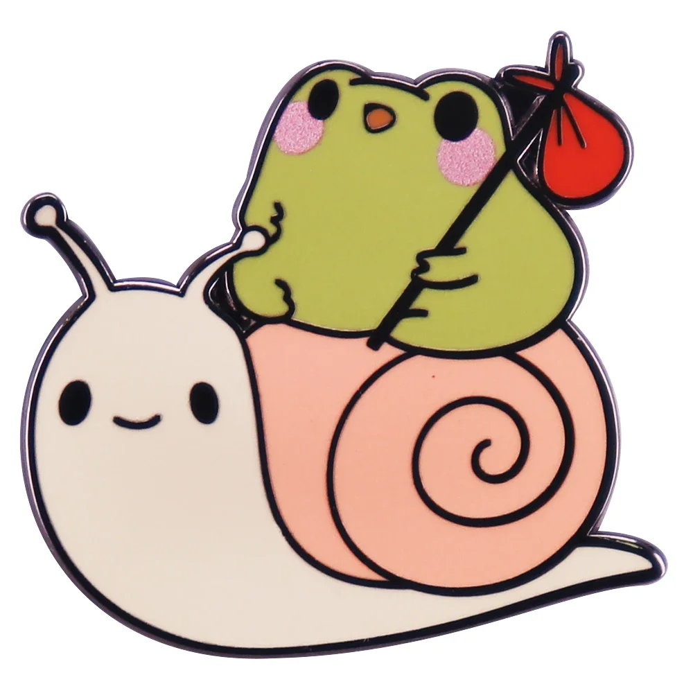

Cute Snail with Frog Hard Enamel Pin Kawaii Froggy Friends Traveler Badge Gifts for Best Friend Wholesale