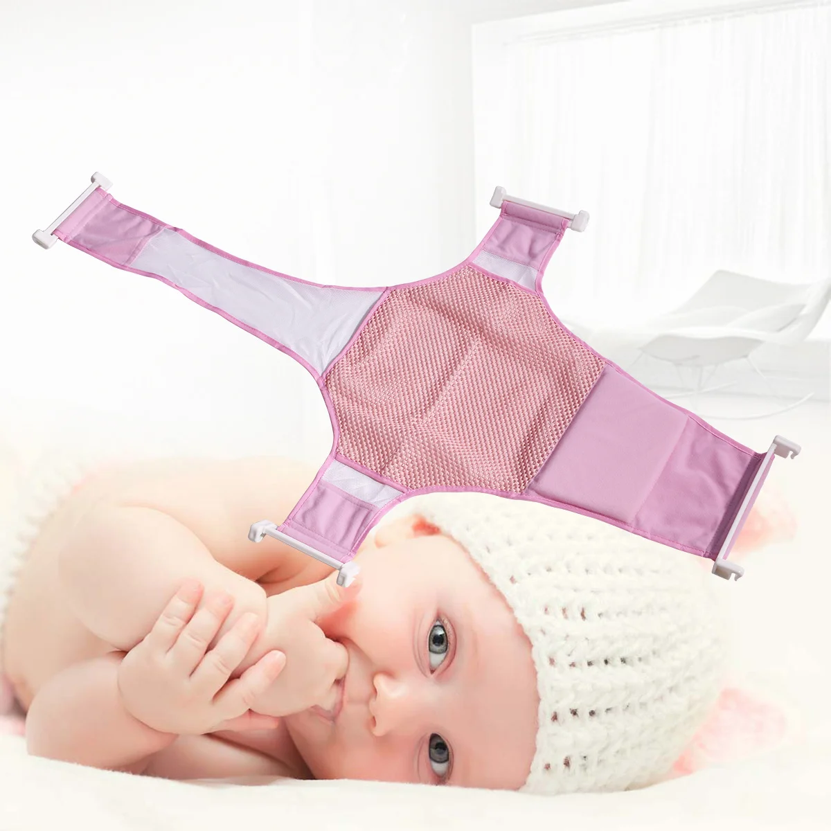 أرجوحة حوض استحمام شبكية للأطفال، مقعد حوض استحمام للرضع، شبكة دعم، حبال متينة وسهلة التركيب، إزالة نظيفة وجافة ومريحة للرأس