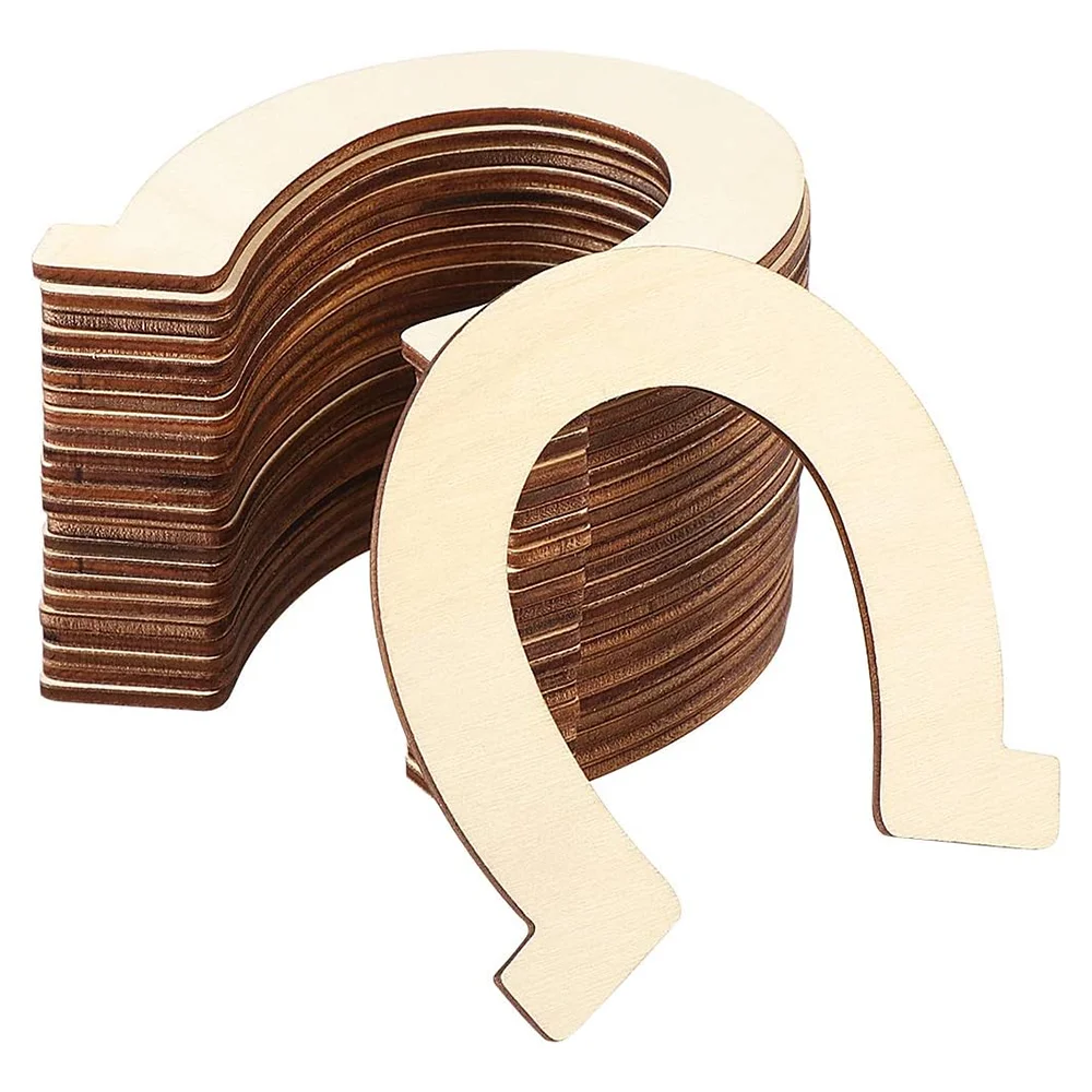 

24Pcs Horseshoe Shape Wood Slices Unfinished Chips Handicrafts Home Decorative Wooden Cutouts DIY Crafts Themed Party Supplies