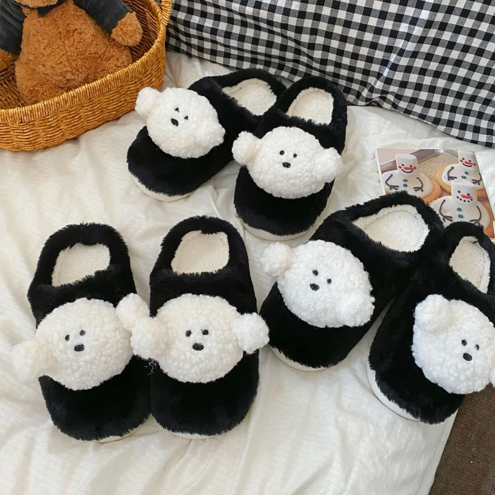 Cute Teddy Puppy Cotton Slippers Couple's Cotton Shoes Home Indoor Men And Women Cotton Slippers Toe Wrap