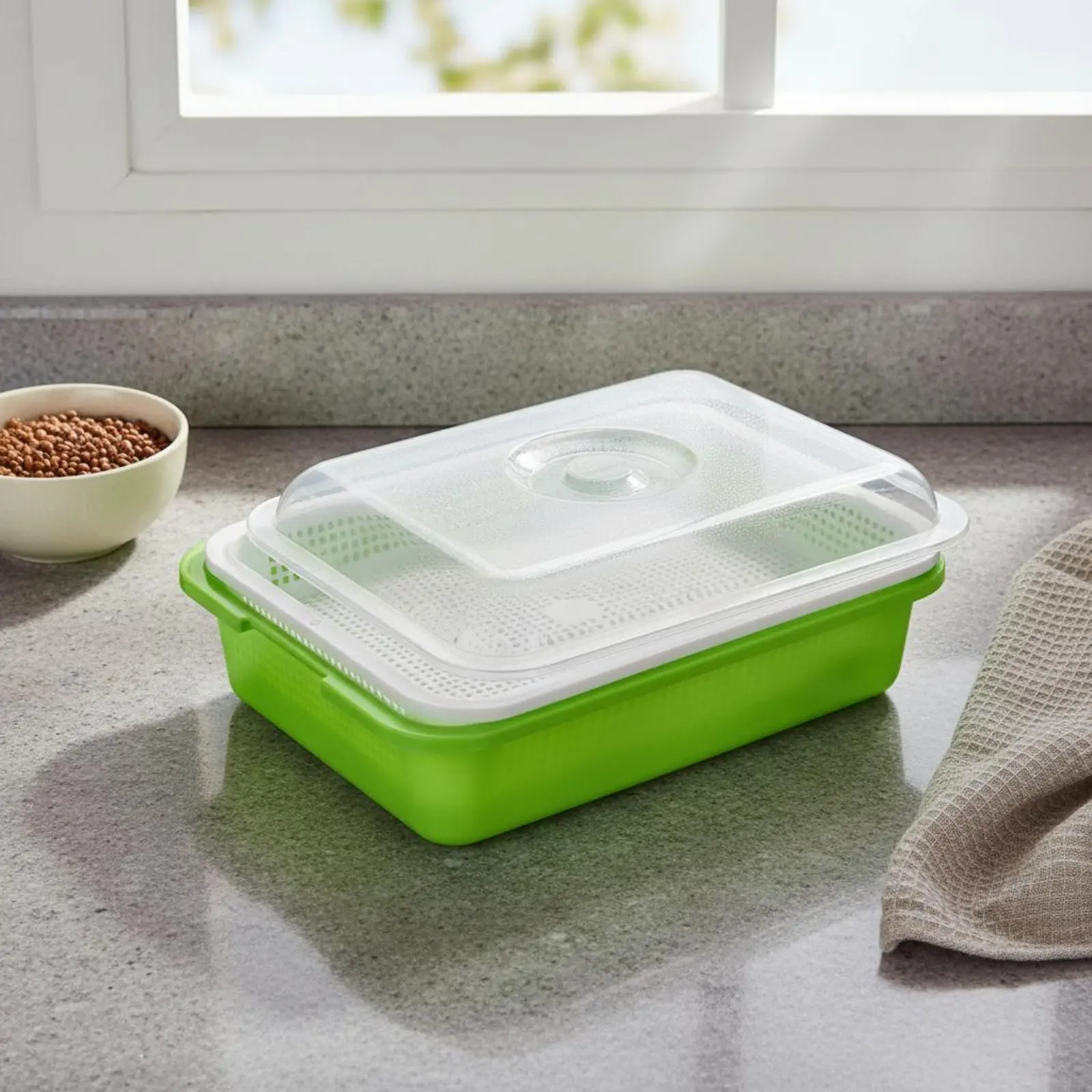 

Seed Germination Tray Tray with Lid Soil-without Cost Microgreens Growing Tray Double Tier Germination Plate PP Material