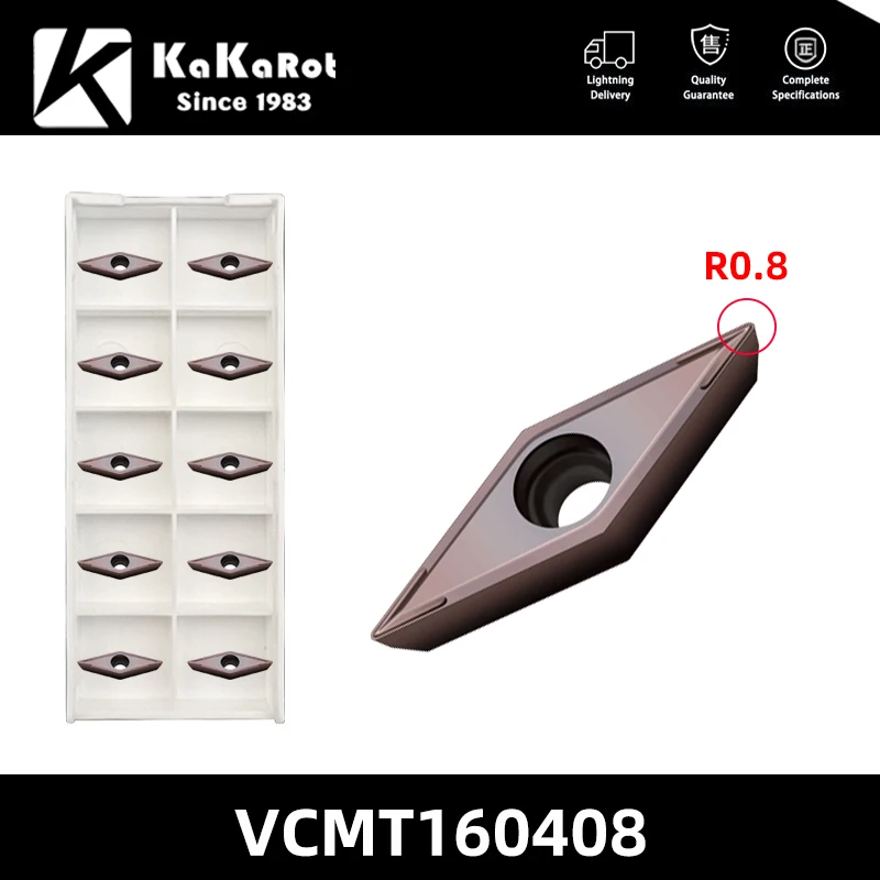 Kakarot Carbide Insert VCMT160404 VP15TF VCMT 160408 Turning Tools For Stainless Steel CNC Lathe Cutter 10pcs Blade Plate Cutter