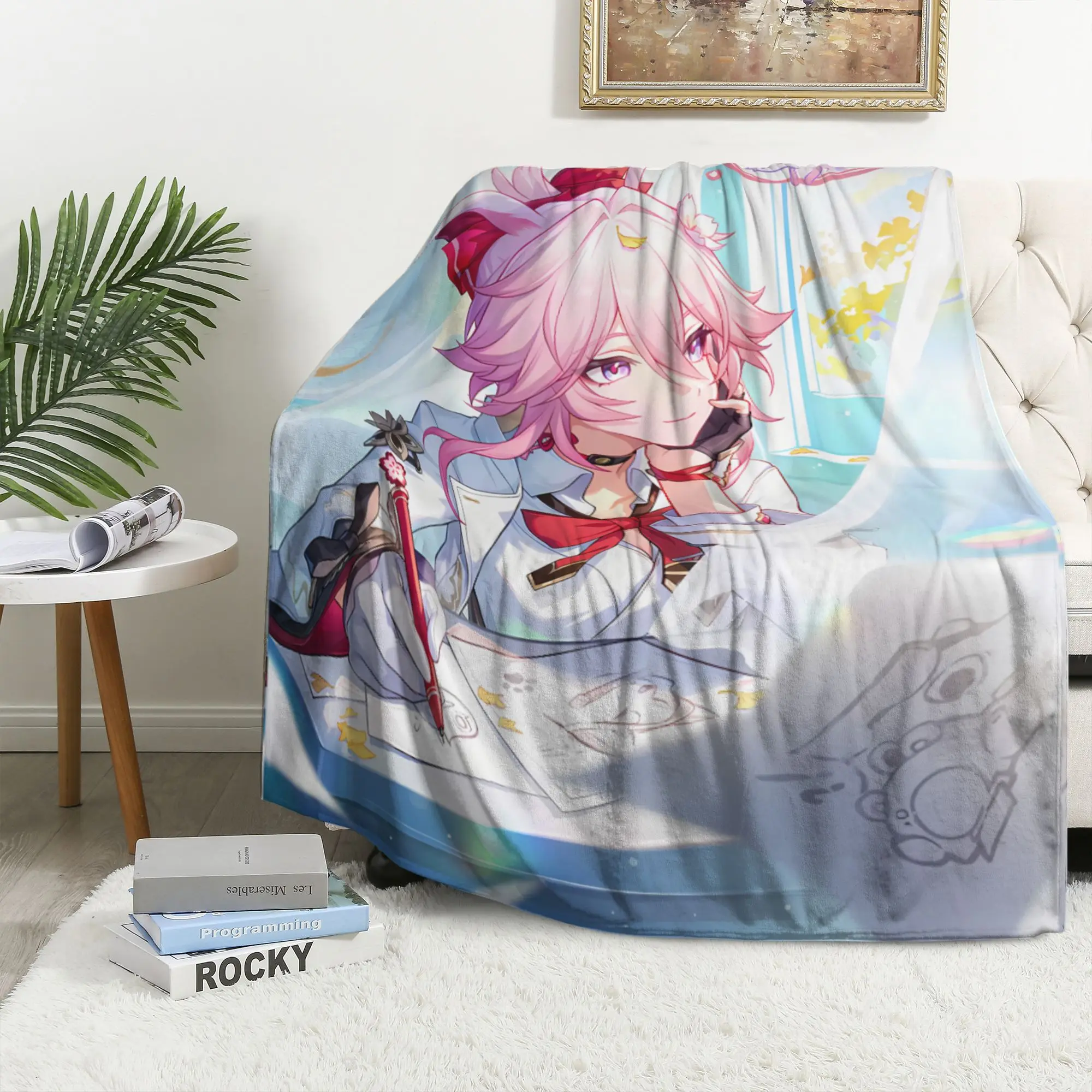 

Honkai Star Rail Evanescia Blanket Anime Flannel Fleece Throw Kawaii Pink Hair Girl Soft Plush Bed Couch Cover Gamer Gift