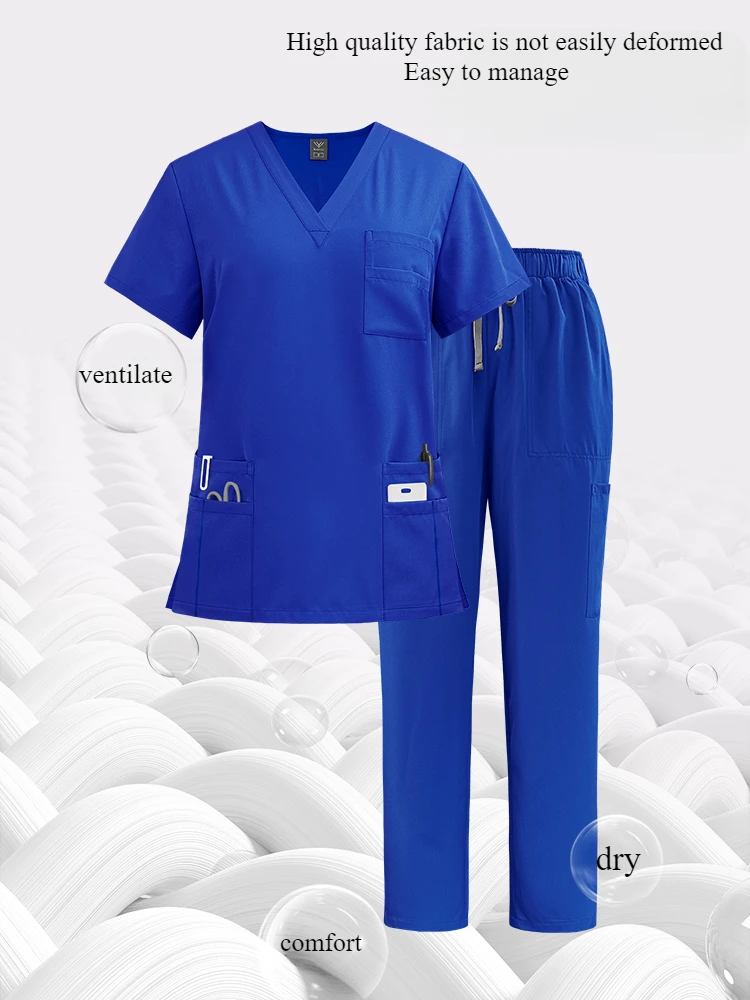 Basic Pro Medical Uniform Scrub Sets Women Men 2 Piece V Neck Top Drawstring Pants Pro Heather Nursing Slim Tunic XSY-42168