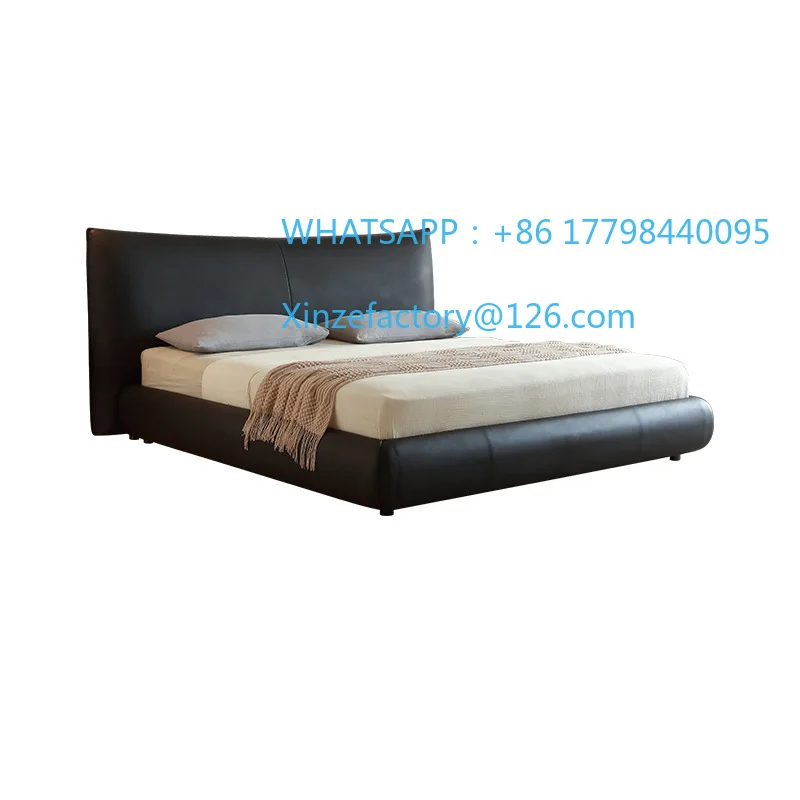 

Customizable double bed leather master bedroom modern minimalist