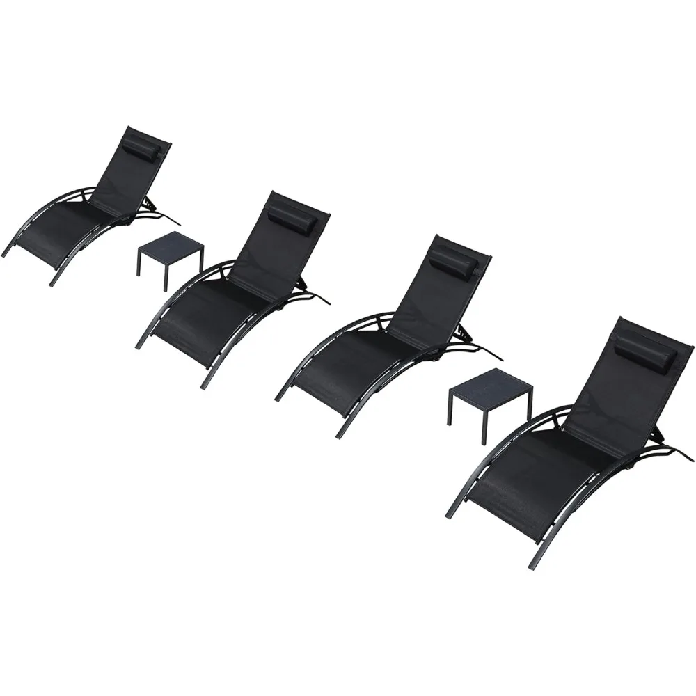

Patio Oversized Chaise Lounge Chair Set with 2 Side Table Pool Adjustable Recliner Chairs for Outside Beach Outdoor Sunbathing