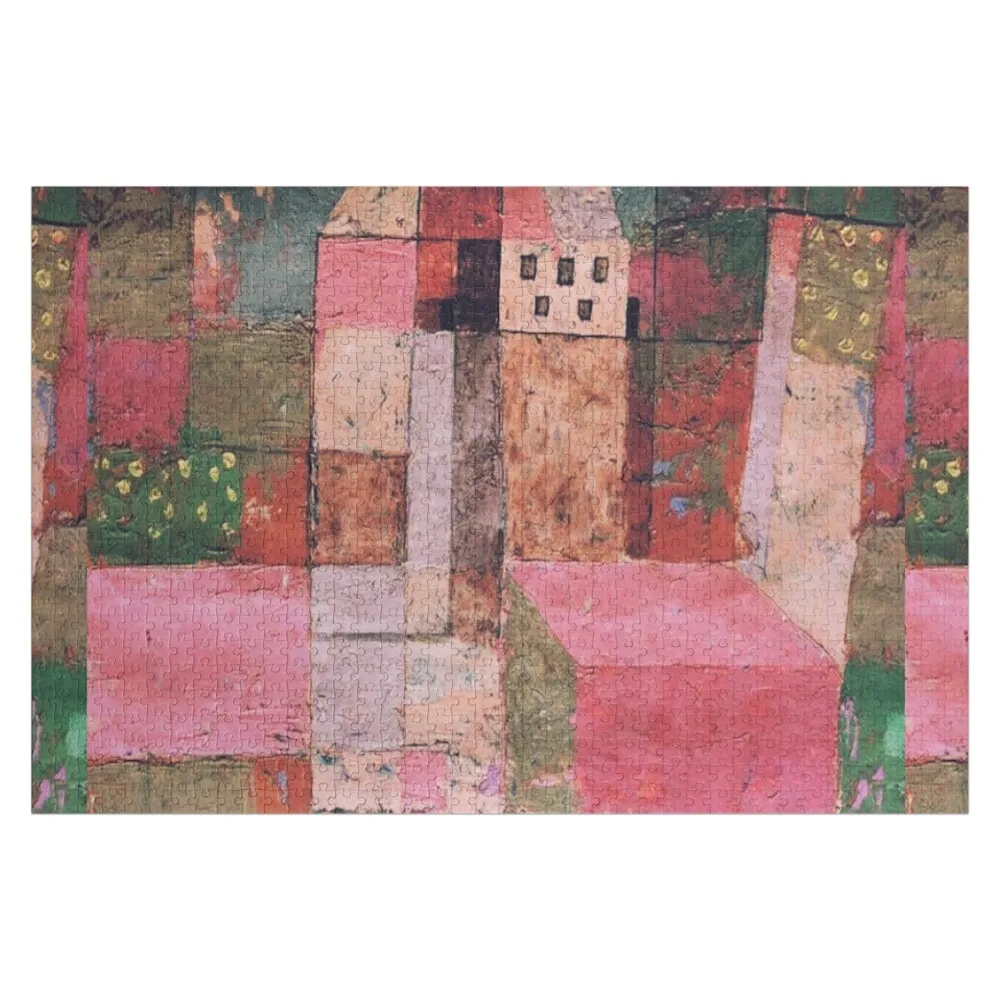 Paul Klee - Summer Houses Early Cubism Childlike Art Pink Klee-inspired Jigsaw Puzzle Custom Name Wood Custom Wood Puzzle
