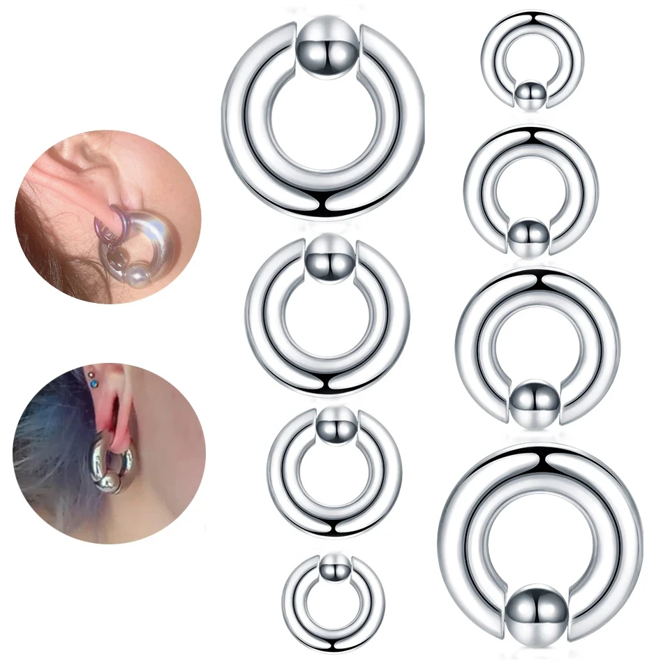 1Pc Stainless Steel Large Gauge Nose Hoop Ring Captive Bead Septum Ring BCR Noses Piercing Ear Expander Earring Body Jewelry