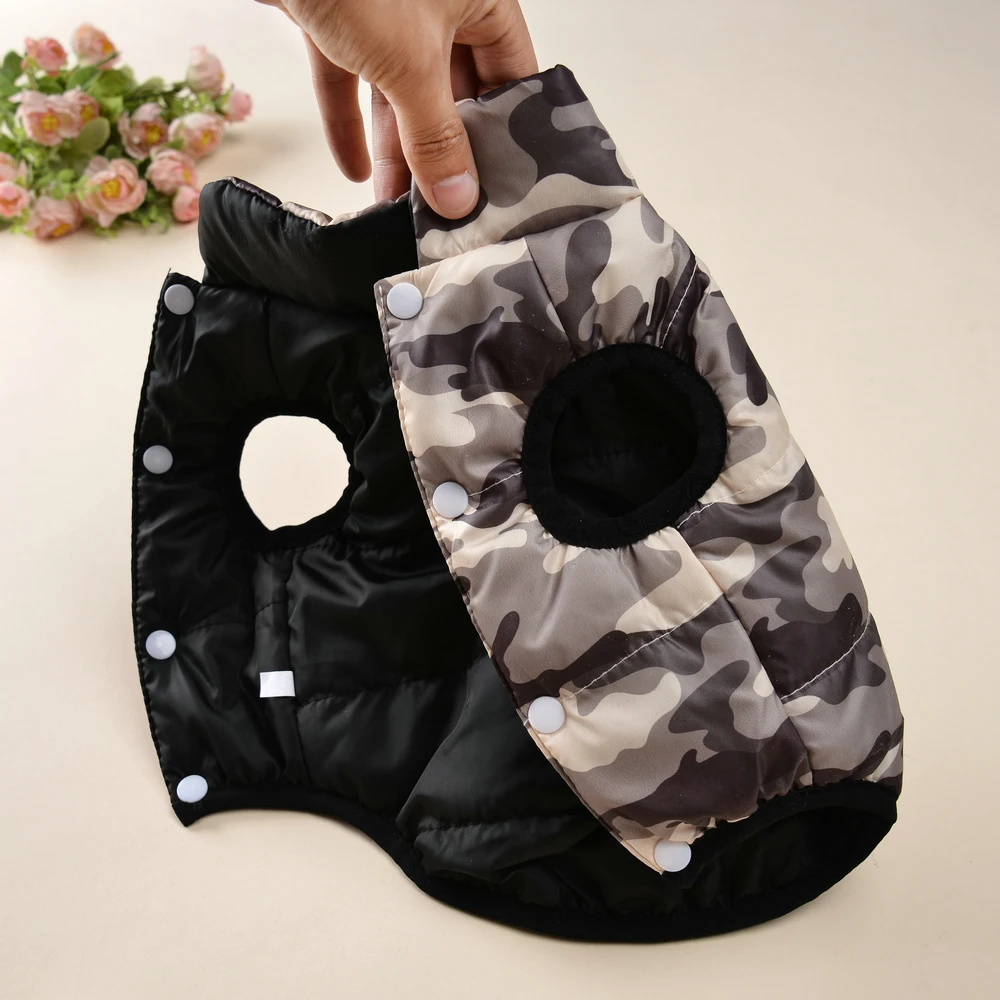 Warm Winter Pet Clothes For Small Medium Dogs Reversible Camouflage Print Pet Vest Coat With Leash Hole Pets Yorkshire Jacket