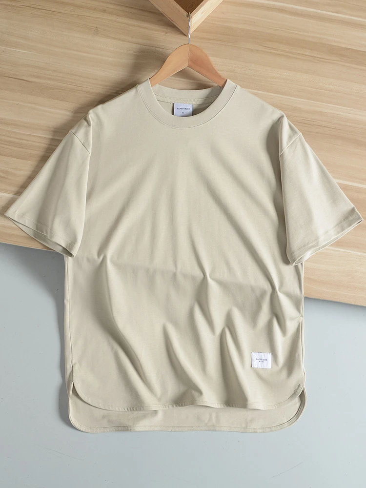 Retro Japanese Style Men's T-Shirt 280g 32-Strand Double Thread Pure Cotton Loose Fit round Neck Short Sleeve Summer Top