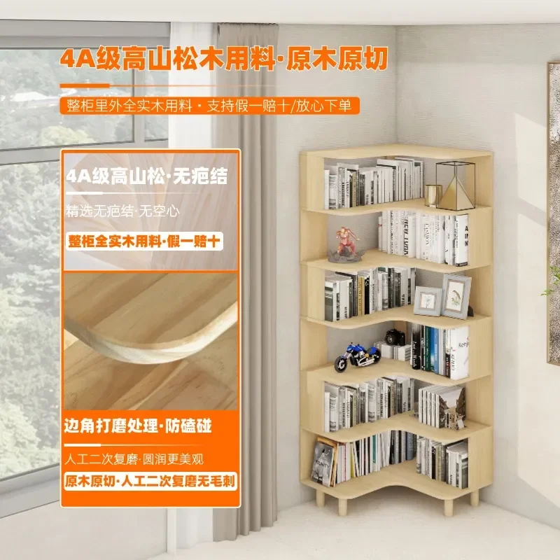 Solid Wood Corner Cabinet Triangle Bookcase Shelf Storage Unit for Living Room Bedroom Student Home Area Space Saving